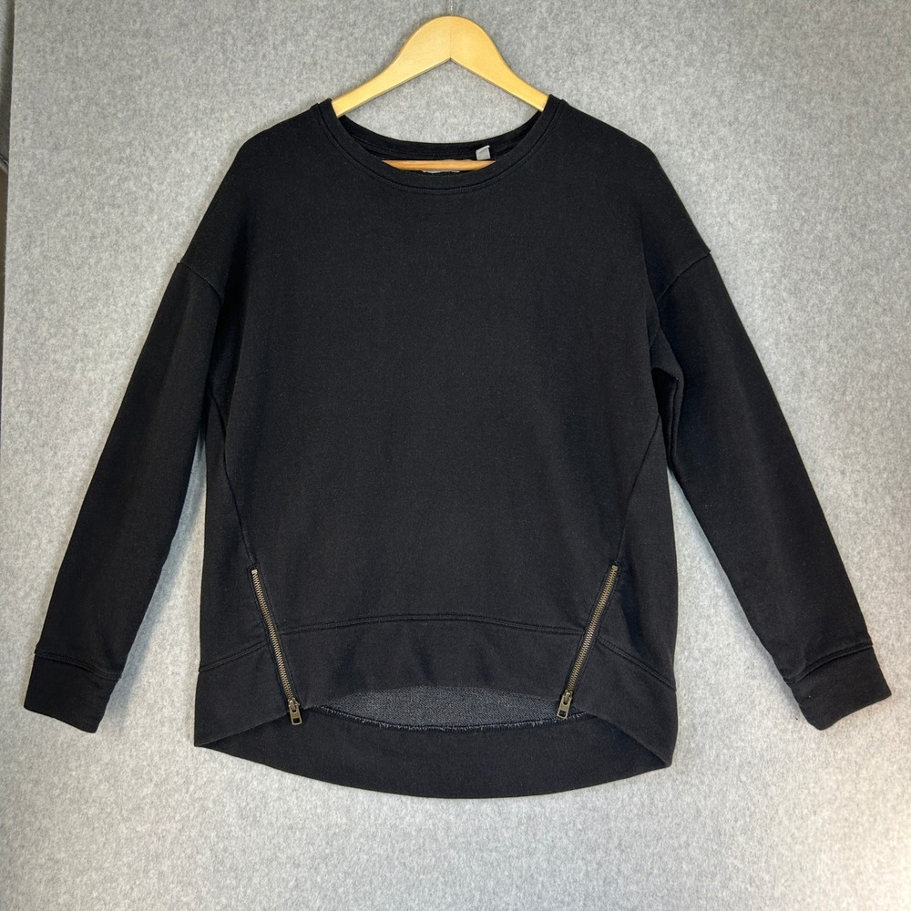 Athleta Black Cityscape Pullover Sweatshirt Side Zip French Terry Size Small - Picture 1 of 12